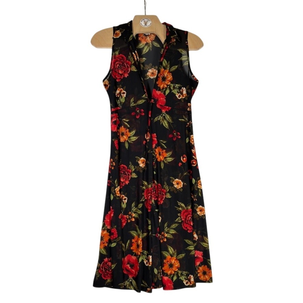 Ember Sheer Floral Swim Cover Up Women L Black Beach Duster Tunic Vest - Picture 2 of 8